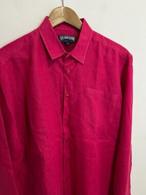 VILEBREQUIN Dark Pink 100% Linen Long Sleeve Shirt LARGE L
